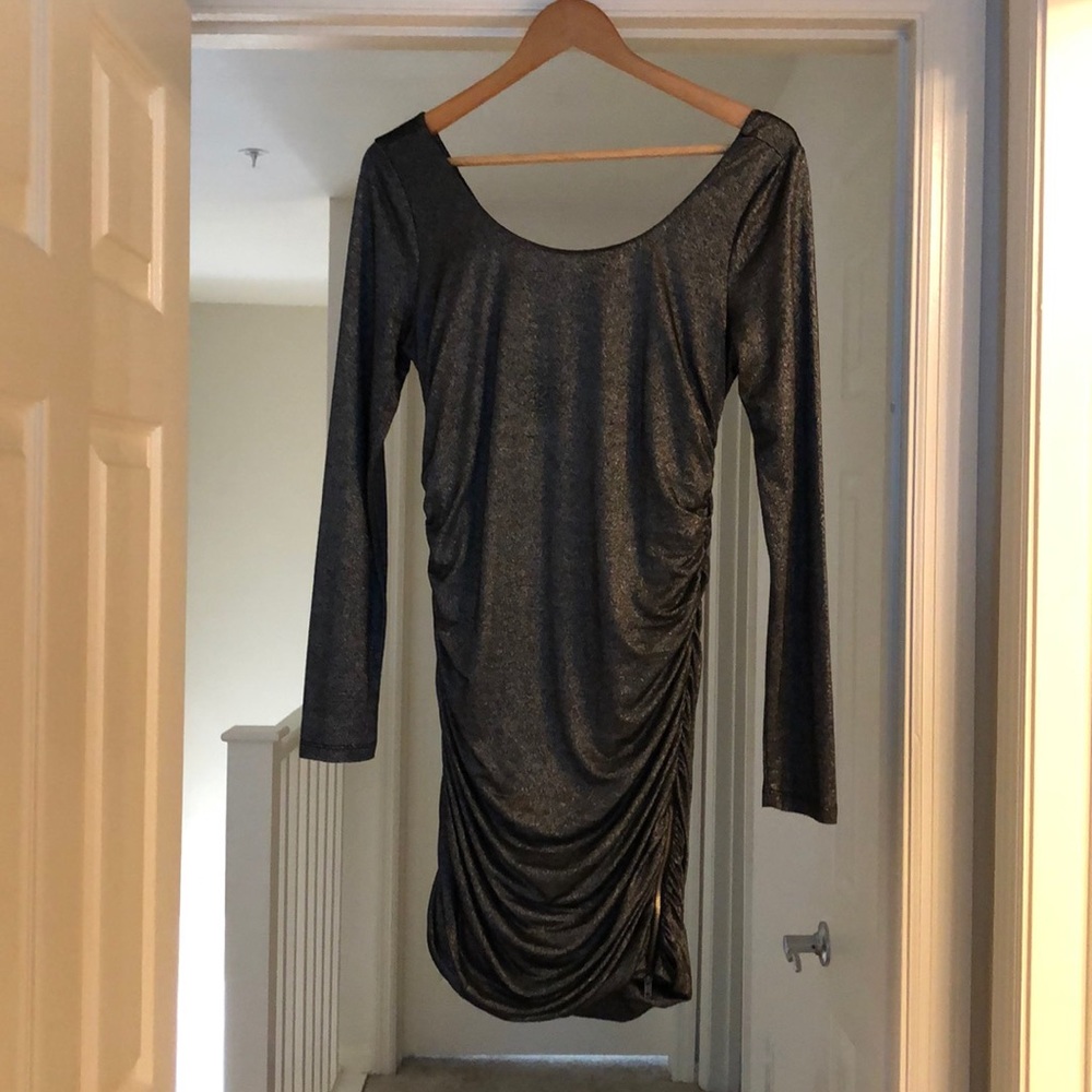 Splendid ruched dark gray sparkly mini dress